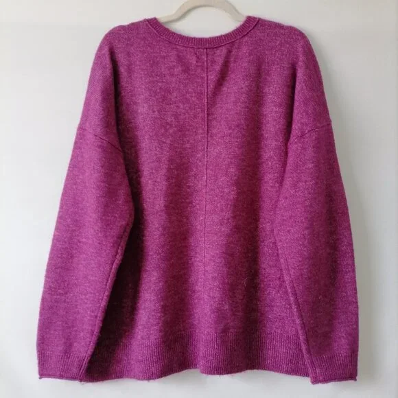 Lucky Brand Women's Raspberry V-Neck Drop Shoulder Pullover Sweater Size Large - Picture 4 of 7